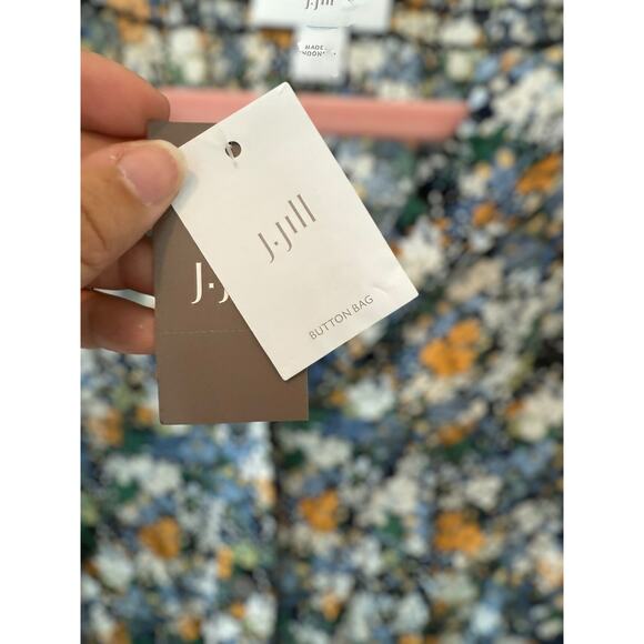 NWT J. Jill Smocked Relaxed Rayon Blouse Navy Blue Sm Wildflowers Womens Large - Picture 9 of 11